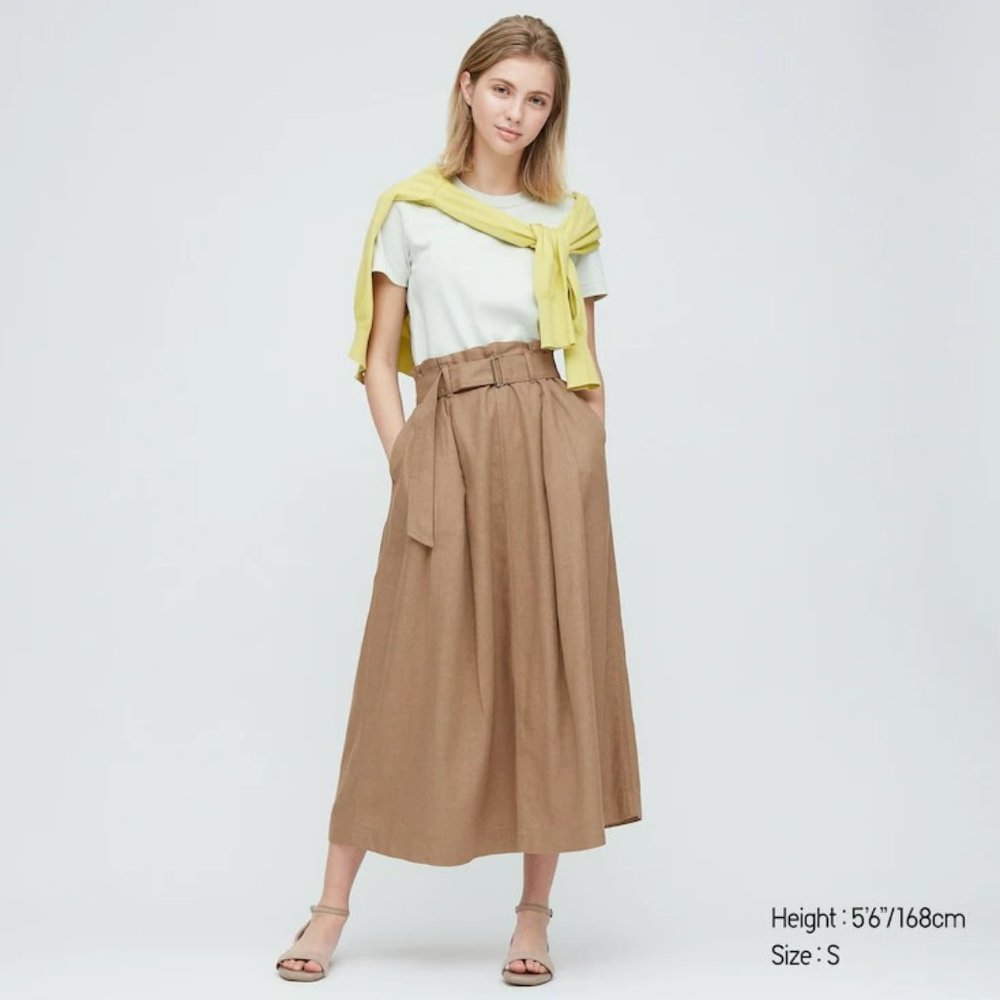 Uniqlo Belted Linen Rayon Long Skirt